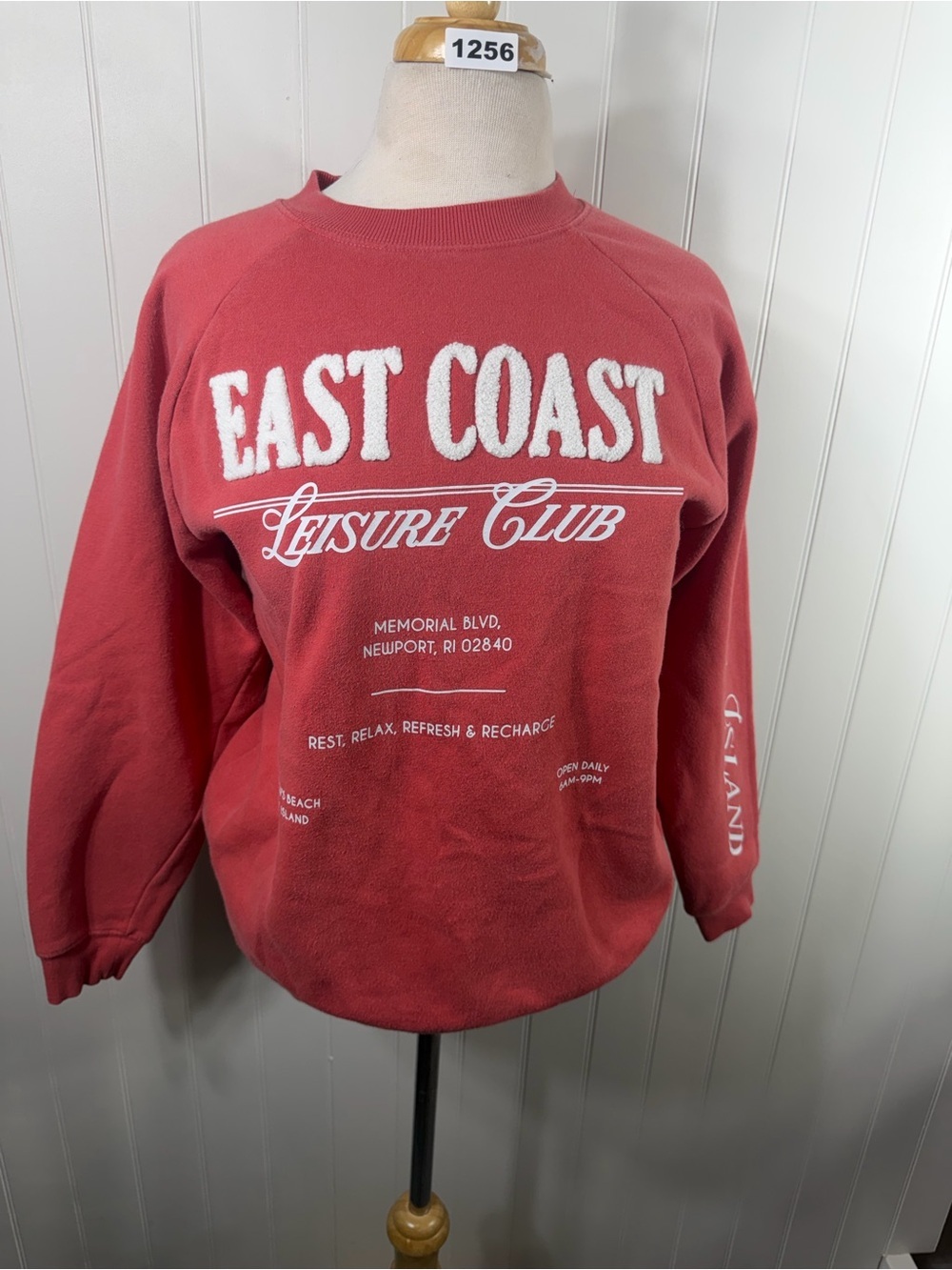 East Coast Leisure Club Graphic Crewneck Sweatshirt Vintage Washed Pink Size L